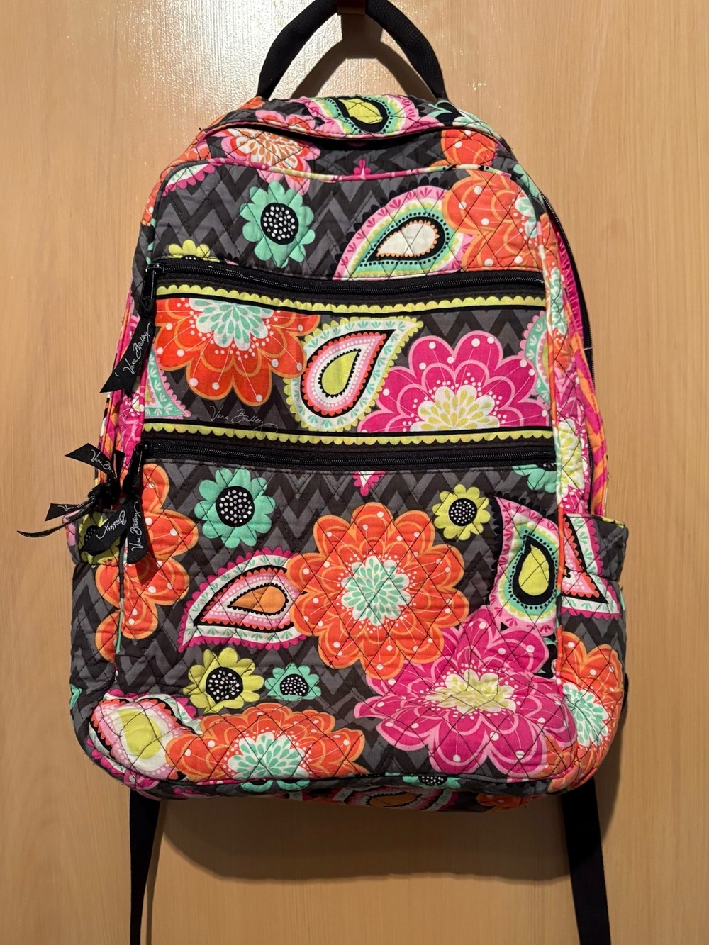 Vera Bradley Quilted Floral Paisley Backpack - Pink & Orange Excellent Condition